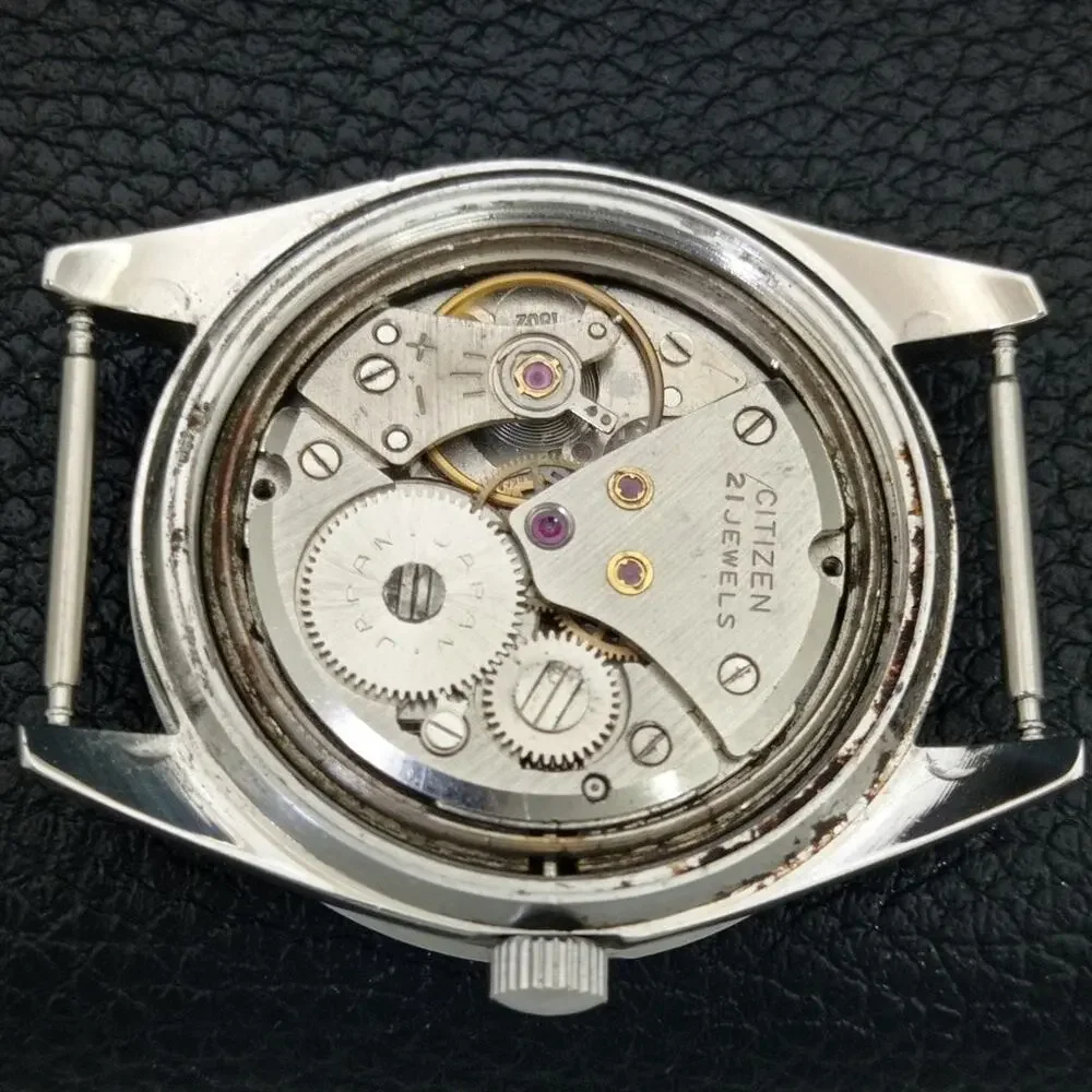 Vintage 1981 Citizen Manual Wound Mens Silver Watch W/Date & Teal accents